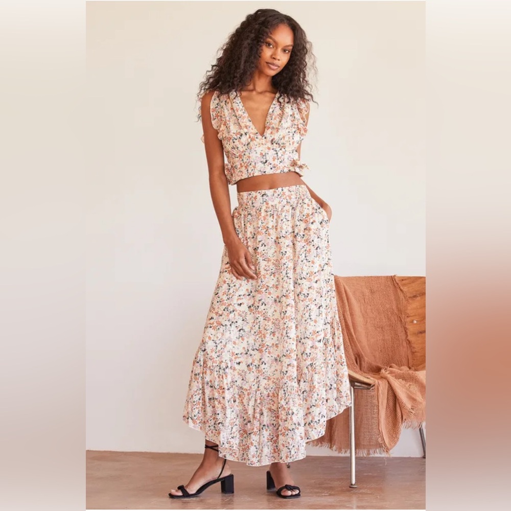Free People Floral Maxi Dress in Cream and Pink